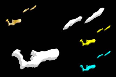 Cayman Adaları - beyaz, sarı, mavi ve altın - vektör çizim 3D Haritası