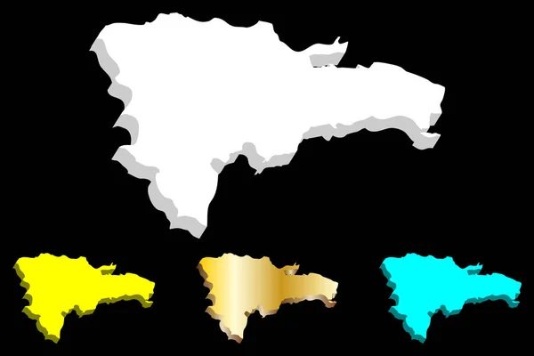 Mappa Della Repubblica Dominicana Hispaniola Bianco Giallo Blu Oro Illustrazione — Vettoriale Stock