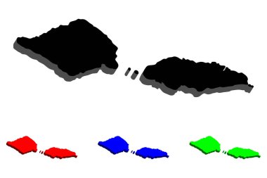 3D Samoa (Samoa, Batı Samoa bağımsız devleti) - siyah, kırmızı, mavi ve yeşil - vektör çizim Haritası