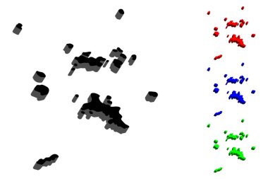 Seyşeller (Seyşeller Cumhuriyeti) - siyah, kırmızı, mavi ve yeşil - vektör çizim 3D Haritası