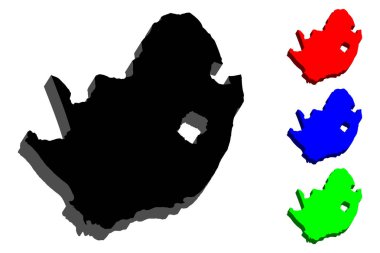 Güney Afrika (Güney Afrika Cumhuriyeti, Rsa) - 3D harita siyah, kırmızı, mavi ve yeşil - vektör çizim