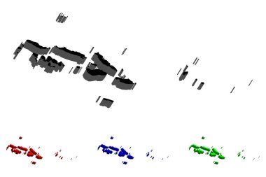Solomon Adaları - siyah, kırmızı, mavi ve yeşil - vektör çizim 3D Haritası