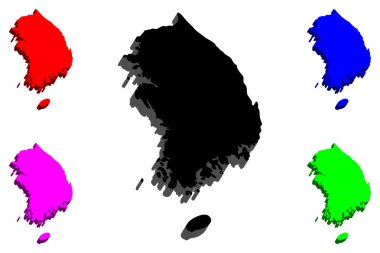 Güney Kore (Güney Kore) - siyah, kırmızı, mor, mavi ve yeşil - vektör çizim 3D harita