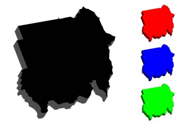 Sudan (Sudan, Kuzey Sudan Cumhuriyeti) - siyah, kırmızı, mavi ve yeşil - vektör çizim 3D Haritası
