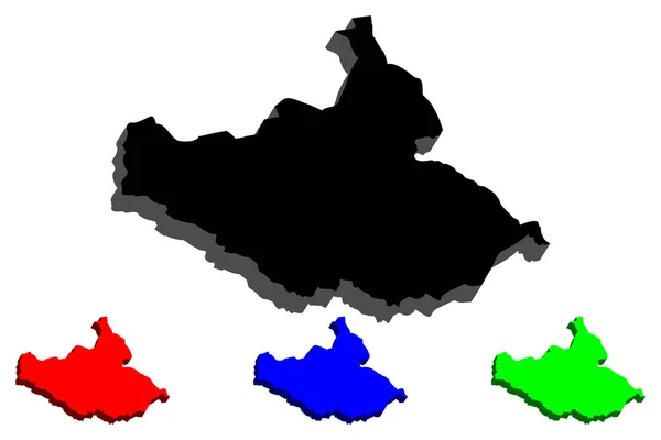 Kaart Van Zuid Soedan Republiek Van Zuid Soedan Zwart Rood — Stockvector