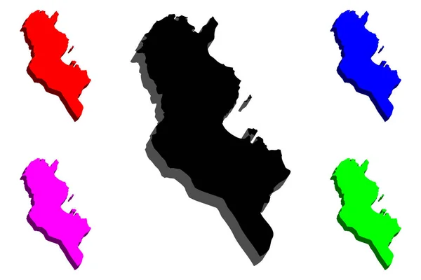 Mappa Della Tunisia Repubblica Tunisina Nero Rosso Viola Blu Verde — Vettoriale Stock