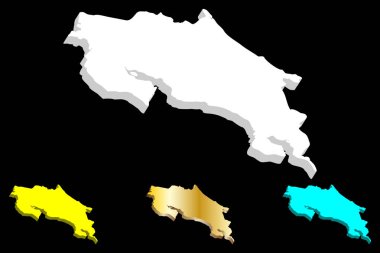 Kosta Rika (Kosta Rika Cumhuriyeti) - beyaz, sarı, mavi ve altın - 3D harita illüstrasyon vektör