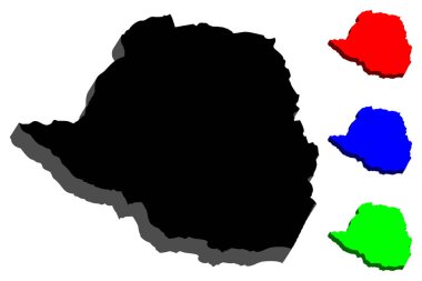 Zimbabve (Zimbabve Cumhuriyeti) - siyah, kırmızı, mavi ve yeşil - vektör çizim 3D Haritası