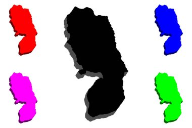 3D Batı Şeria - siyah, kırmızı, mor, mavi ve yeşil - vektör çizim Haritası