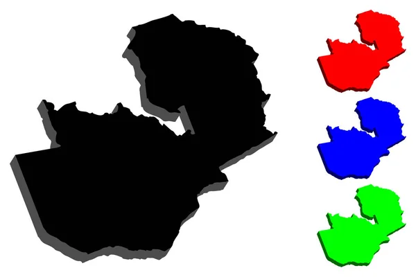 Map Zambia Republic Zambia Black Red Blue Green Vector Illustration — Stock Vector