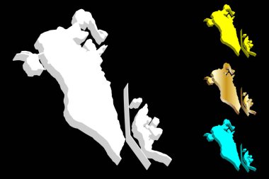 Bahreyn (Bahreyn Krallığı) - beyaz, sarı, mavi ve altın - 3D harita illüstrasyon vektör