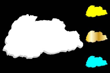 Bhutan (Bhutan Krallığı) - beyaz, sarı, mavi ve altın - 3D harita illüstrasyon vektör