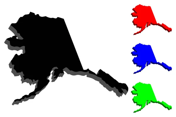 Carte Alaska États Unis Amérique Noir Rouge Bleu Vert Illustration — Image vectorielle