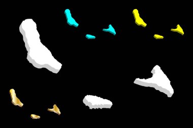 Komor Adaları (Komor Birliği) - 3D Haritası Beyaz, sarı, mavi ve altın - illüstrasyon vektör