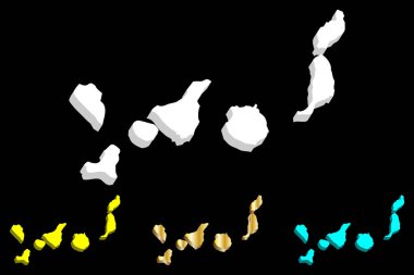 Kanarya Adaları (Islas Canarias) - beyaz, sarı, mavi ve altın - 3D harita illüstrasyon vektör
