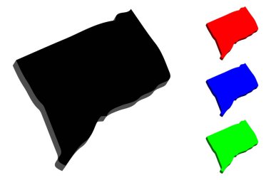 3D Connecticut (Amerika Birleşik Devletleri) - siyah, kırmızı, mavi ve yeşil - vektör çizim Haritası