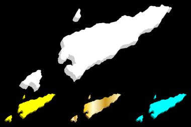 Doğu Timor (Demokratik Cumhuriyeti, Doğu Timor) - beyaz, sarı, mavi ve altın - 3D harita illüstrasyon vektör