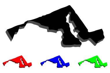 Maryland (Amerika Birleşik Devletleri) - siyah, kırmızı, mavi ve yeşil - vektör çizim 3D Haritası