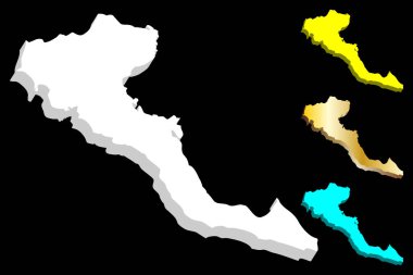 Korfu (Korfu, Yunanistan ada) - 3D harita beyaz, sarı, mavi ve altın - illüstrasyon vektör