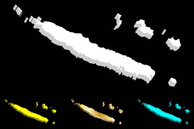 Yeni Kaledonya (Fransa'nın özel ilgi) - 3D Haritası Beyaz, sarı, mavi ve altın - illüstrasyon vektör