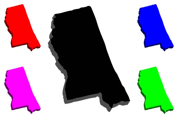 Térkép Mississippi Egyesült Államok Magnolia Állam Fekete Piros Lila Kék — Stock Vector
