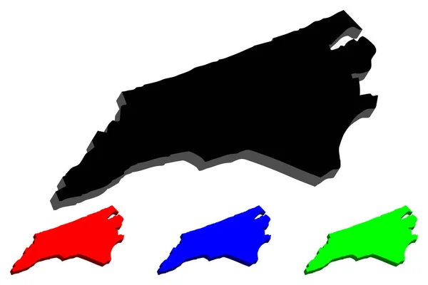 北卡罗来纳州地图 美利坚合众国 老北州 蓝色和绿色 矢量插图 — 图库矢量图片