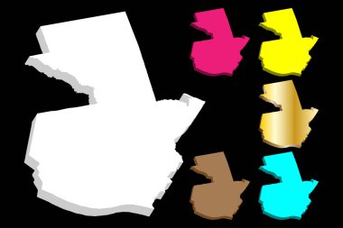 Guatemala (Guatemala Cumhuriyeti) - beyaz, sarı, mavi, mor, kahverengi ve altın - 3D harita illüstrasyon vektör