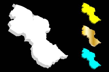 3D Guyana (kooperatif Guyana Cumhuriyeti) - beyaz, sarı, mavi ve altın - vektör çizim Haritası