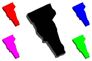 Vermont (Amerika Birleşik Devletleri, Green Mountain State) - 3D harita siyah, kırmızı, mor, mavi ve yeşil - vektör çizim