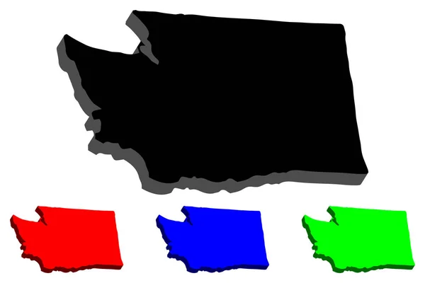 Mapa Washington Estados Unidos América Estado Evergreen Negro Rojo Azul — Archivo Imágenes Vectoriales