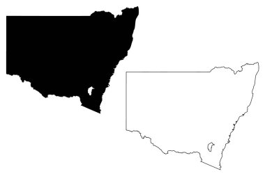 Yeni Güney Galler (Avustralya Eyalet ve bölgelerde, Nsw) vektör çizim, karalama taslak New South Wales harita harita