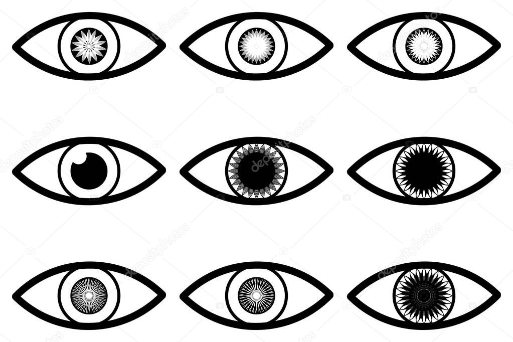 Abstract eye icon - black and white - set