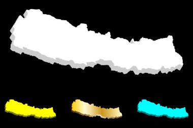 Nepal (Federal Demokratik Cumhuriyeti, Nepal) - beyaz, sarı, mavi ve altın - 3D harita illüstrasyon vektör