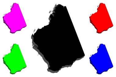 3D harita Batı Avustralya (Avustralya Eyalet ve bölgelerde, Wa) - siyah, kırmızı, mor, mavi ve yeşil - illüstrasyon vektör