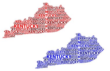Kroki Kentucky (Amerika Birleşik Devletleri) harfi metin harita, Kentucky harita - kıta harita Kentucky - şeklinde kırmızı ve mavi vektör çizim