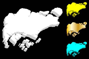 Singapur (Singapur Cumhuriyeti) - beyaz, sarı, mavi ve altın - 3D harita illüstrasyon vektör