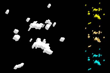 Seyşel Adaları (Seyşeller Cumhuriyeti) - beyaz, sarı, mavi ve altın - 3D harita illüstrasyon vektör