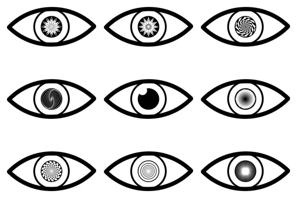 Abstract Eye Icon Black White Set — Stock Vector