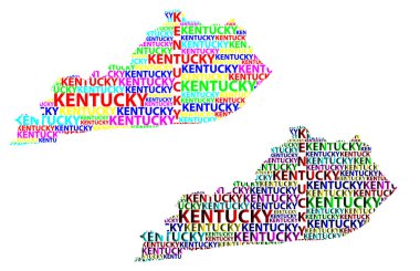 Kentucky (Amerika Birleşik Devletleri) harfi metin harita, Kentucky harita - kıta, harita Kentucky - renk vektör çizim şeklinde kroki