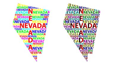 Nevada (Amerika Birleşik Devletleri) harfi metin harita, Nevada harita - kıta, harita Nevada - renk vektör çizim şeklinde kroki