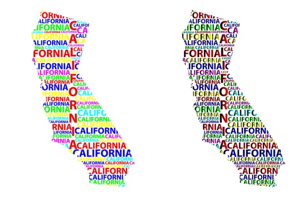 Sketch California United States America Golden State Lettera Mappa Testo — Vettoriale Stock