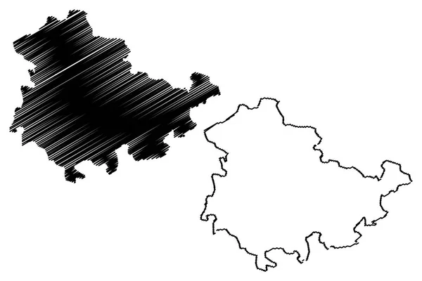 Thüringen Förbundsrepubliken Tyskland Staten Tyskland Karta Vektorillustration Frihand Skiss Thüringen — Stock vektor