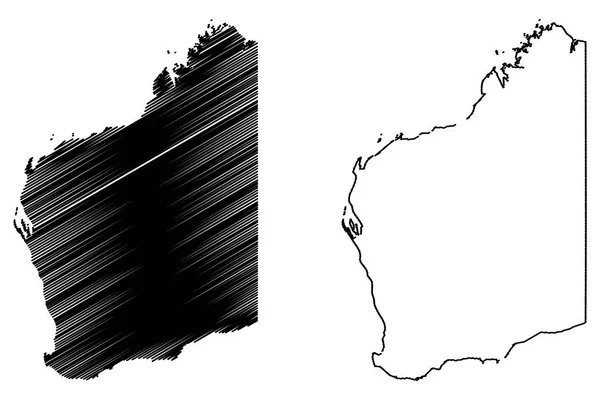 Västra Australien Australiska Delstater Och Territorier Karta Vektorillustration Klotter Skiss — Stock vektor