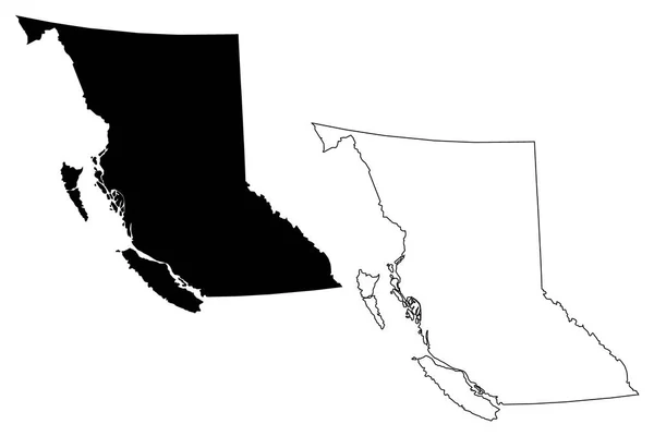 British Columbia Províncias Territórios Canadá Mapa Ilustração Vetorial Scribble Esboço —  Vetores de Stock