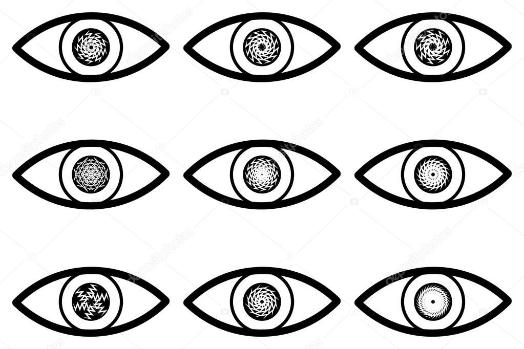 Abstract eye icon - black and white - set