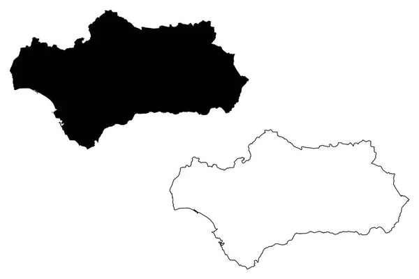 Andalusia Ngiltere Spanya Otonom Harita Vektör Çizim Karalama Taslak Andalusia — Stok Vektör