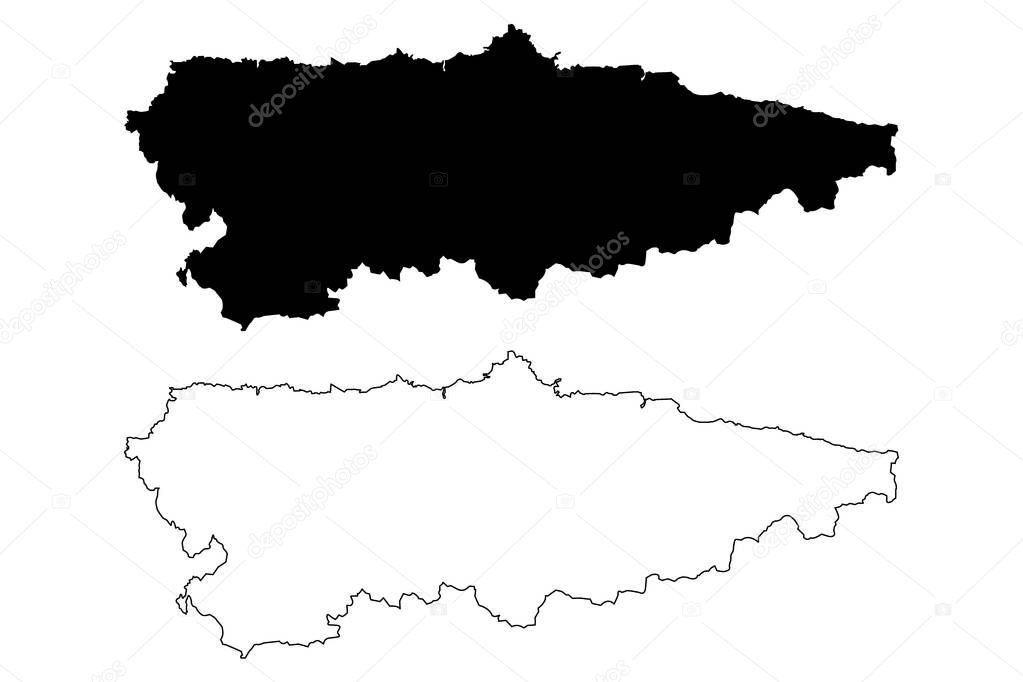 Asturias (Kingdom of Spain, Autonomous community) map vector illustration, scribble sketch Principality of Asturias map