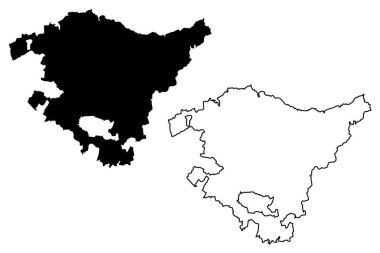 Bask Ülkesi (İngiltere, İspanya, otonom) harita vektör çizim, karalama taslak Bask otonom harita