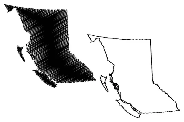 Columbia Britannica Province Territori Del Canada Mappa Vettoriale Illustrazione Scarabocchiare — Vettoriale Stock