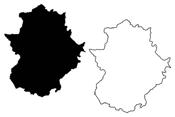 Extremadura Ngiltere Spanya Otonom Harita Vektör Çizim Karalama Taslak Extremadura — Stok Vektör